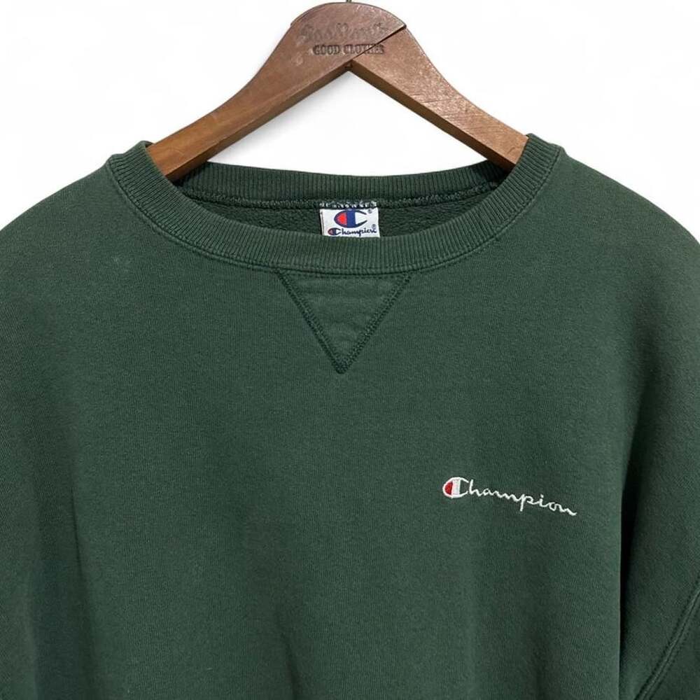 Champion Vintage Script Logo Crewneck Sweatshirt Forest Green XL